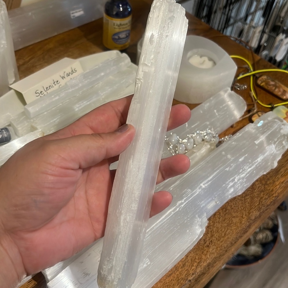 Selenite wand 8”. Spiritual cleansing for you & your home or office. Radiant!